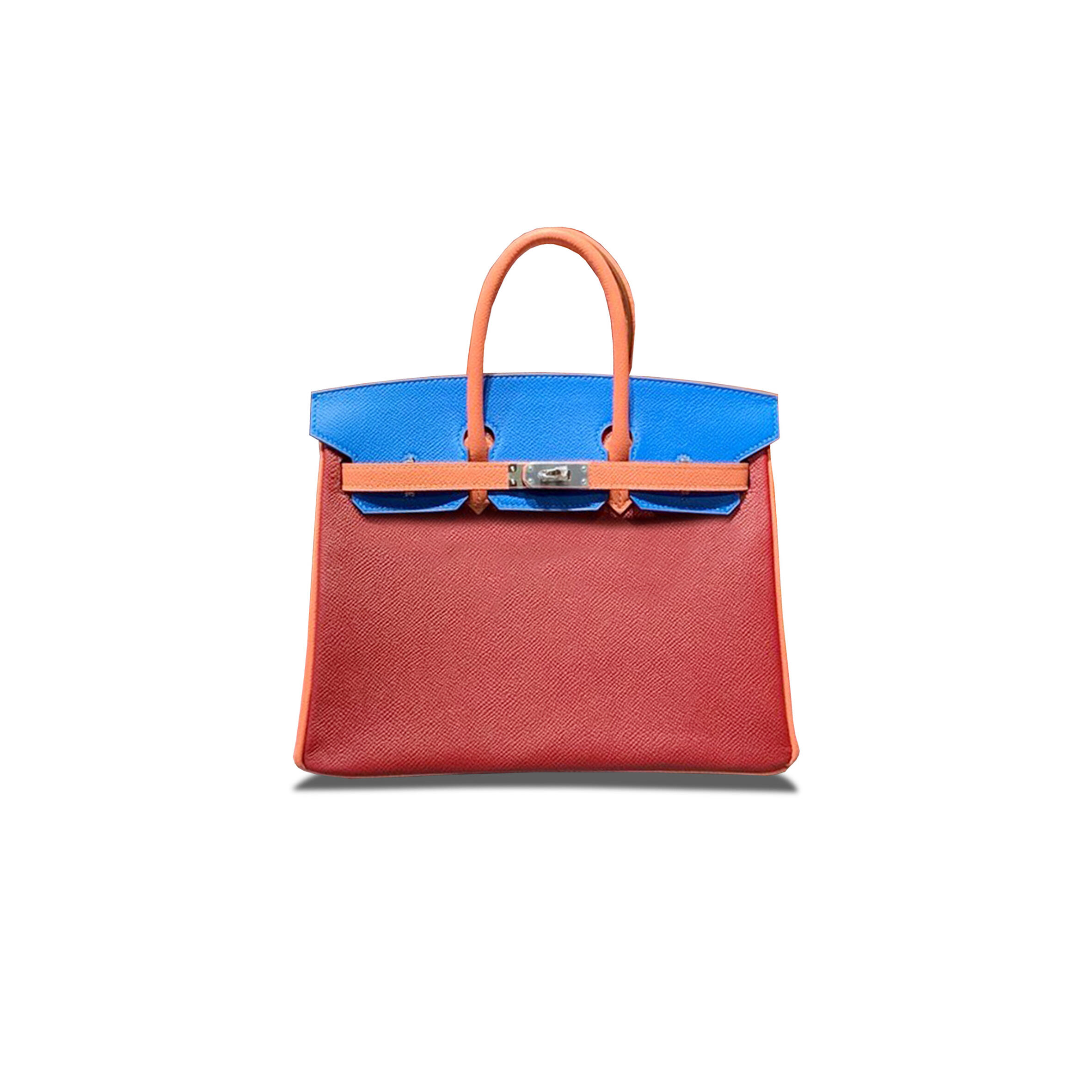 H**me5 BIRKIN 25 EPSOM RUBY RED LOBSTER PINK NYLON BLUE SILVER BUCKLE BAG H028362CC08 (25*18*13cm) Master Quality